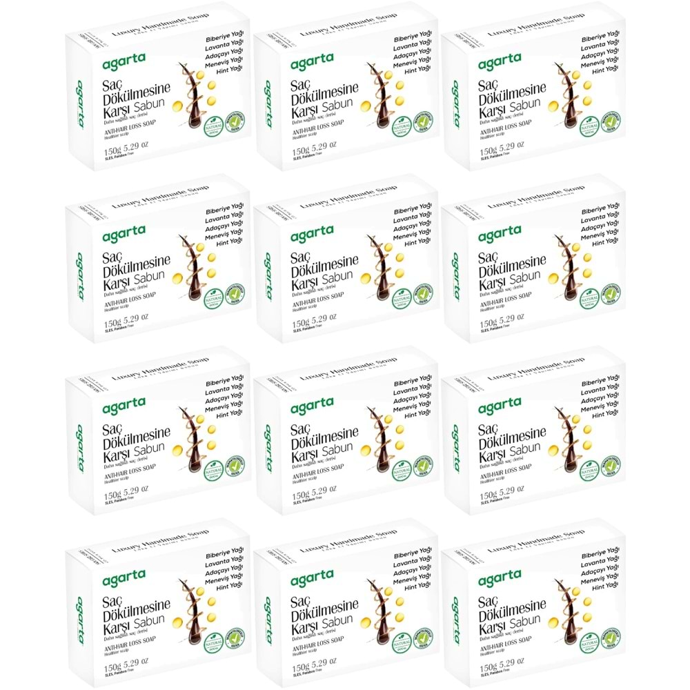 Agarta El Yapımı Doğal Sabun 150GR Saç Dökülmesine Karşı (12 Li Set)