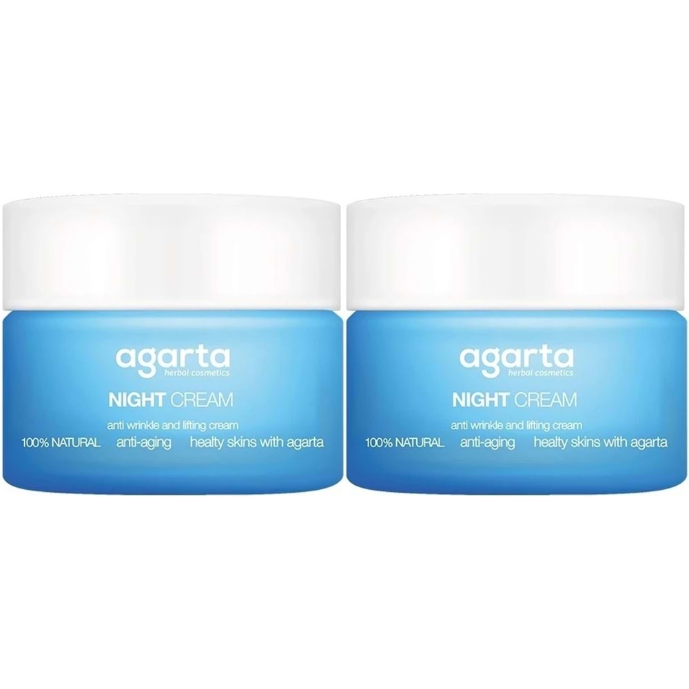 Agarta Doğal Yaşlanma Karşıtı Anti-Age Gece Kremi Su Bazlı 50ML (Kırışıklık/Sıkılaştırıcı) (2Li Set)