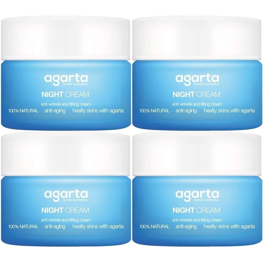 Agarta Doğal Yaşlanma Karşıtı Anti-Age Gece Kremi Su Bazlı 50ML (Kırışıklık/Sıkılaştırıcı) (4Lü Set)