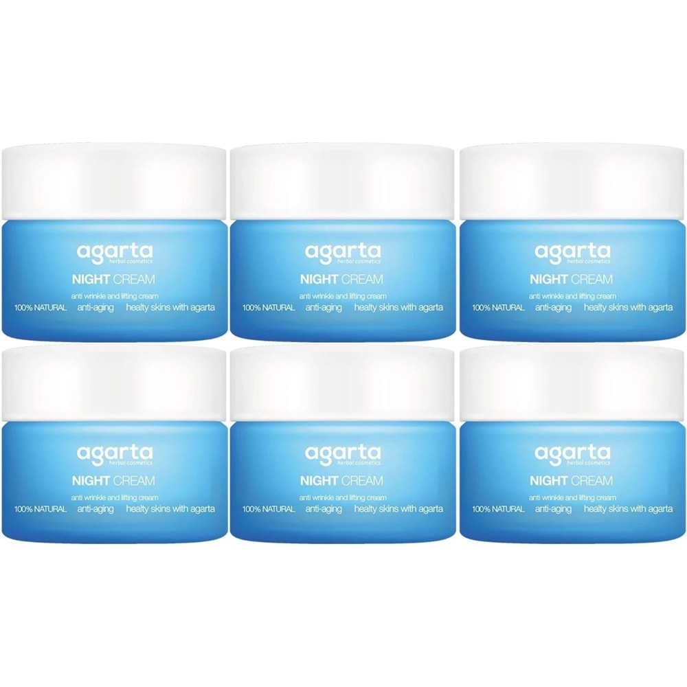 Agarta Doğal Yaşlanma Karşıtı Anti-Age Gece Kremi Su Bazlı 50ML (Kırışıklık/Sıkılaştırıcı) (6Lı Set)
