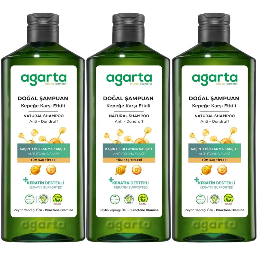 Agarta Doğal Şampuan 400 ML Kepek Karşı Etkili - Kaşıntı Pullanma Karşıtı (3 Lü Set)