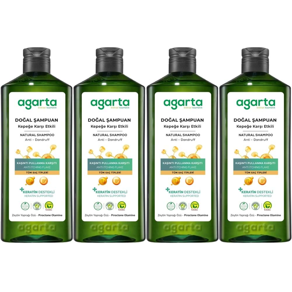 Agarta Doğal Şampuan 400 ML Kepek Karşı Etkili - Kaşıntı Pullanma Karşıtı (4 Lü Set)