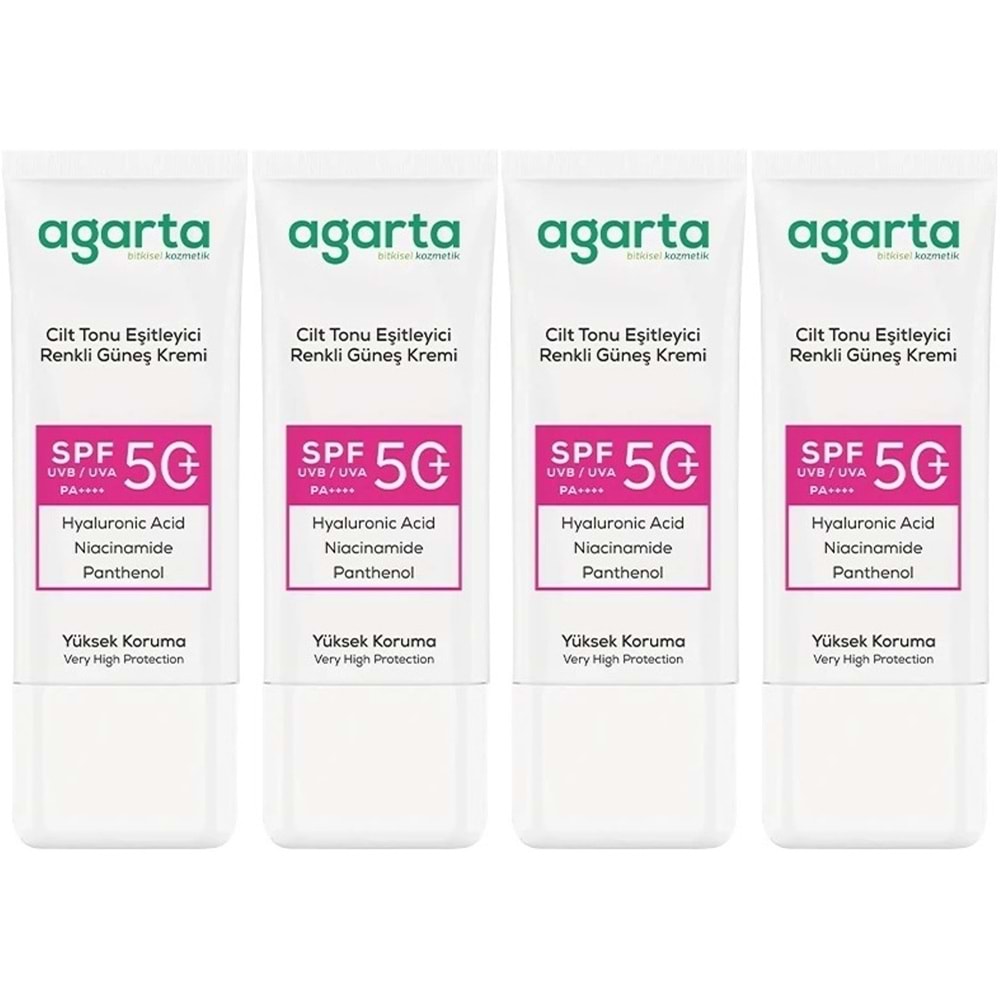 Agarta Cilt Tonu Eşitleyici Renkli Kapatıcı Etkili Spf+50 Faktör Güneş Kremi 50 ML (4 Lü Set)
