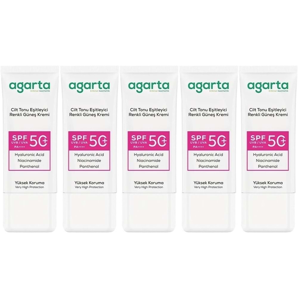 Agarta Cilt Tonu Eşitleyici Renkli Kapatıcı Etkili Spf+50 Faktör Güneş Kremi 50 ML (5 Li Set)