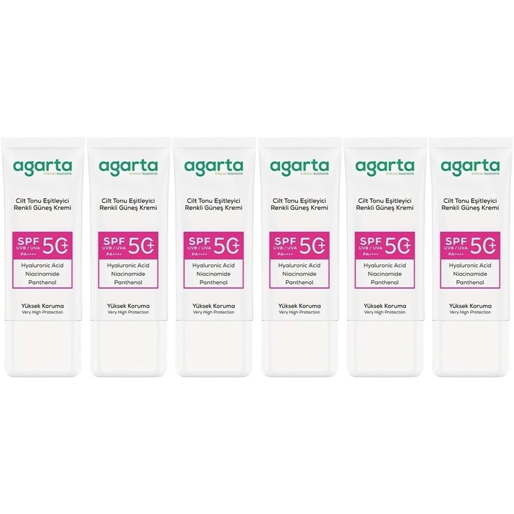 Agarta Cilt Tonu Eşitleyici Renkli Kapatıcı Etkili Spf+50 Faktör Güneş Kremi 50 ML (6 Lı Set)