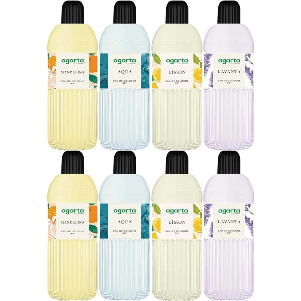 Agarta Kolonya 400 ML 80 Derece Pet Şişe (Mandalina-Aqua-Limon-Lavanta) (8 Li Karma Set)