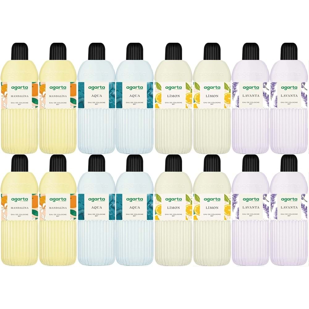 Agarta Kolonya 400 ML 80 Derece Pet Şişe (Mandalina-Aqua-Limon-Lavanta) (16 Lı Karma Set)