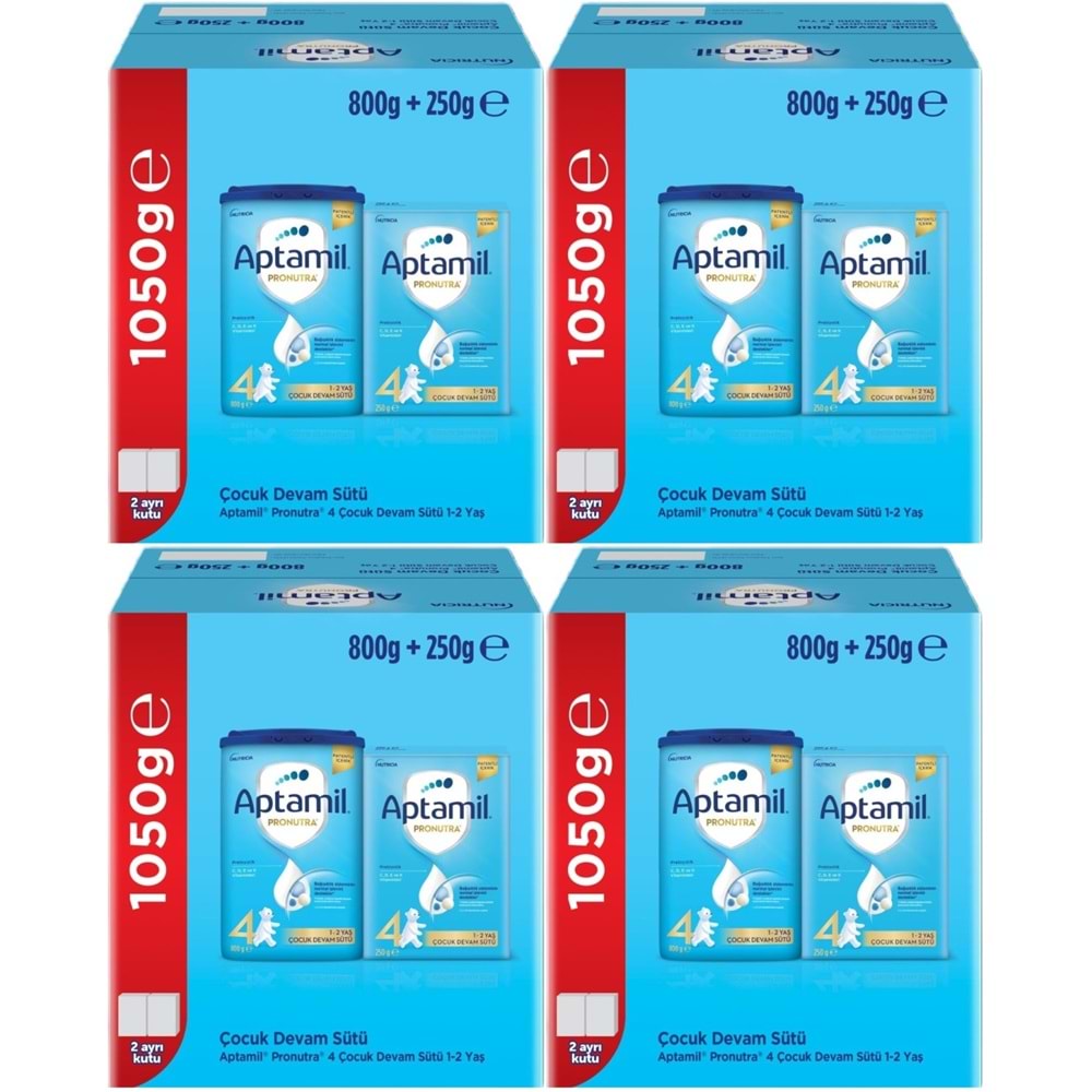 Nutrıcıa Aptamil Pronutra 800GR+250GR Toplam: 1050GR Devam Sütü No:4 (1 Yaş ve Üzeri) (4 Lü Set)