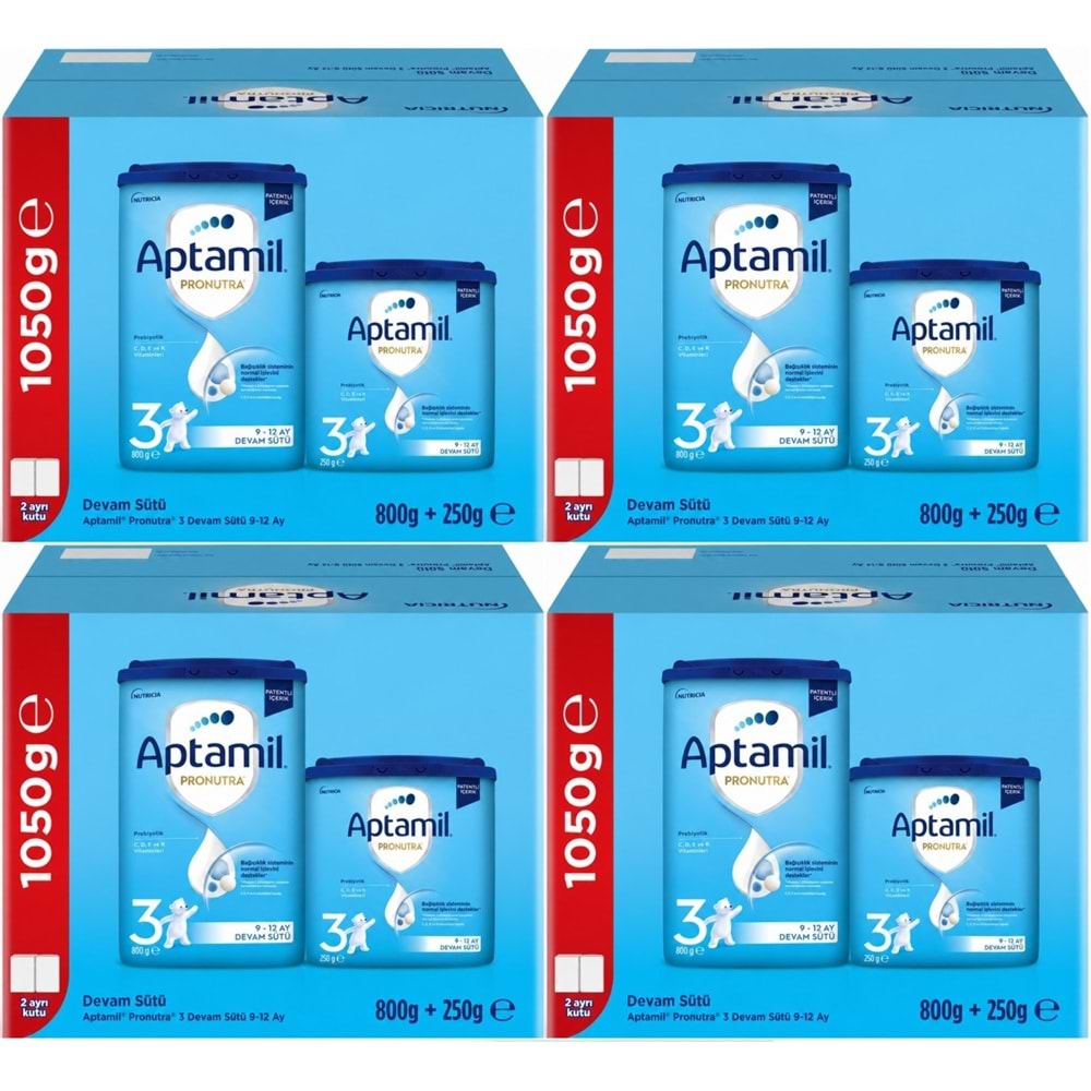 Nutrıcıa Aptamil Pronutra 1050GR (800+250GR) Devam Sütü No:3 (9-12 Ay) Avantaj Pk (4 Lü Set)