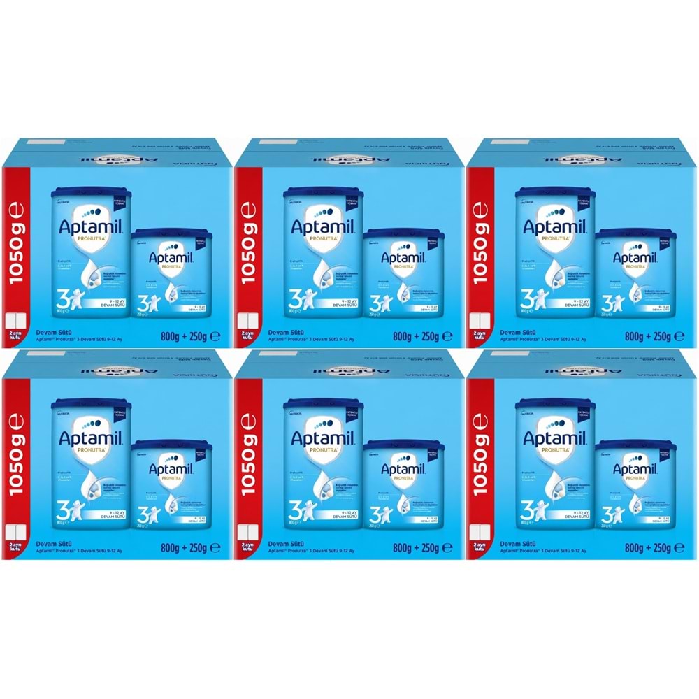 Nutrıcıa Aptamil Pronutra 1050GR (800+250GR) Devam Sütü No:3 (9-12 Ay) Avantaj Pk (6 Lı Set)