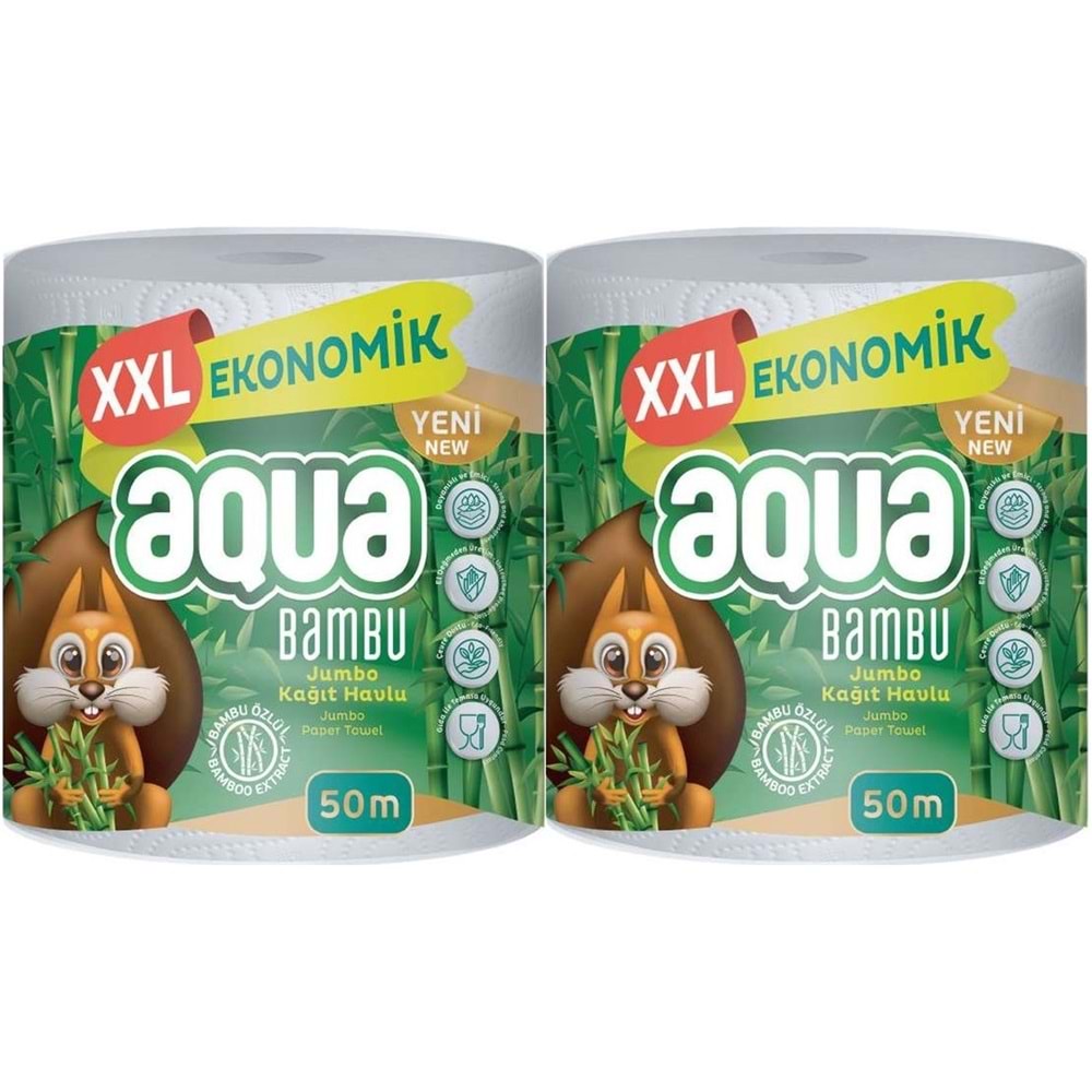 Aqua Kağıt Havlu 3 Katlı Jumbo Paket XXL Bambu (2 Li Set) 100 Metre (2PK*50MT)