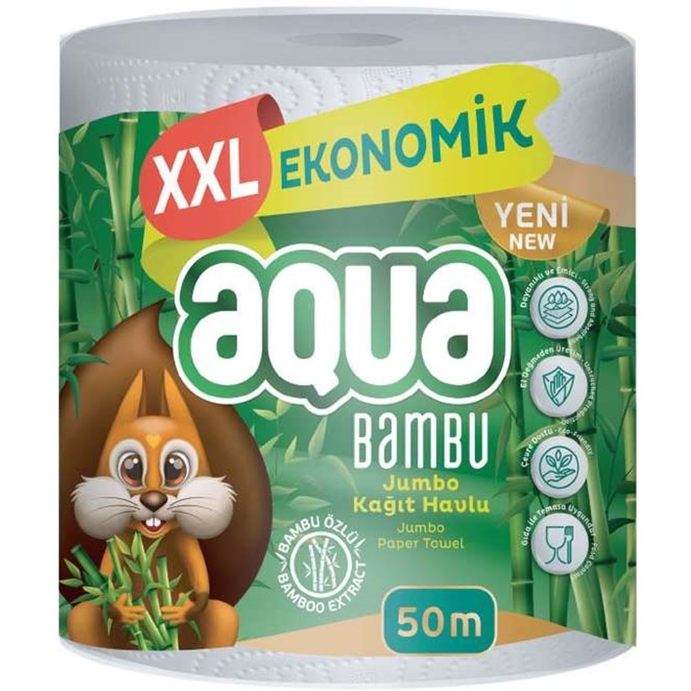 Aqua Kağıt Havlu 3 Katlı Jumbo Paket XXL Bambu (3 Lü Set) 150 Metre (3PK*50MT)