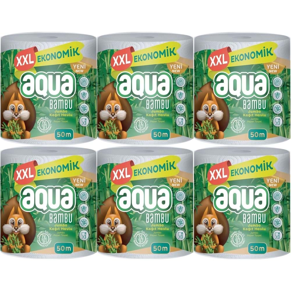 Aqua Kağıt Havlu 3 Katlı Jumbo Paket XXL Bambu (6 Lı Set) 300 Metre (6PK*50MT)