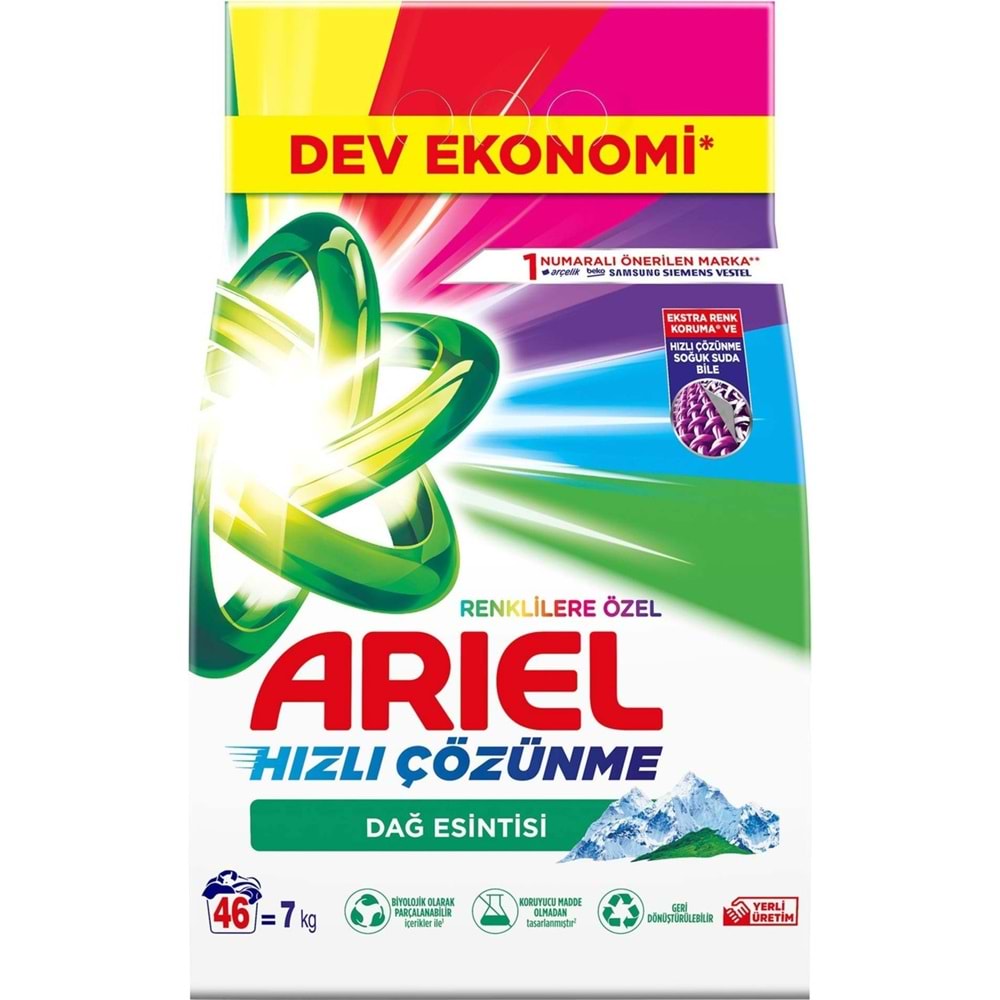 Ariel Matik Toz Çamaşır Deterjanı 21 KG Renklilere Özel/Dağ Esintisi (138 Yıkama) (3PK*7KG)