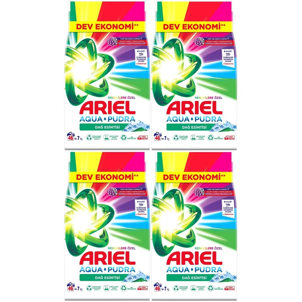 Ariel Matik Toz Çamaşır Deterjanı 28KG Renklilere Özel/Dağ Esintisi (184 Yıkama) (4PK*7KG)