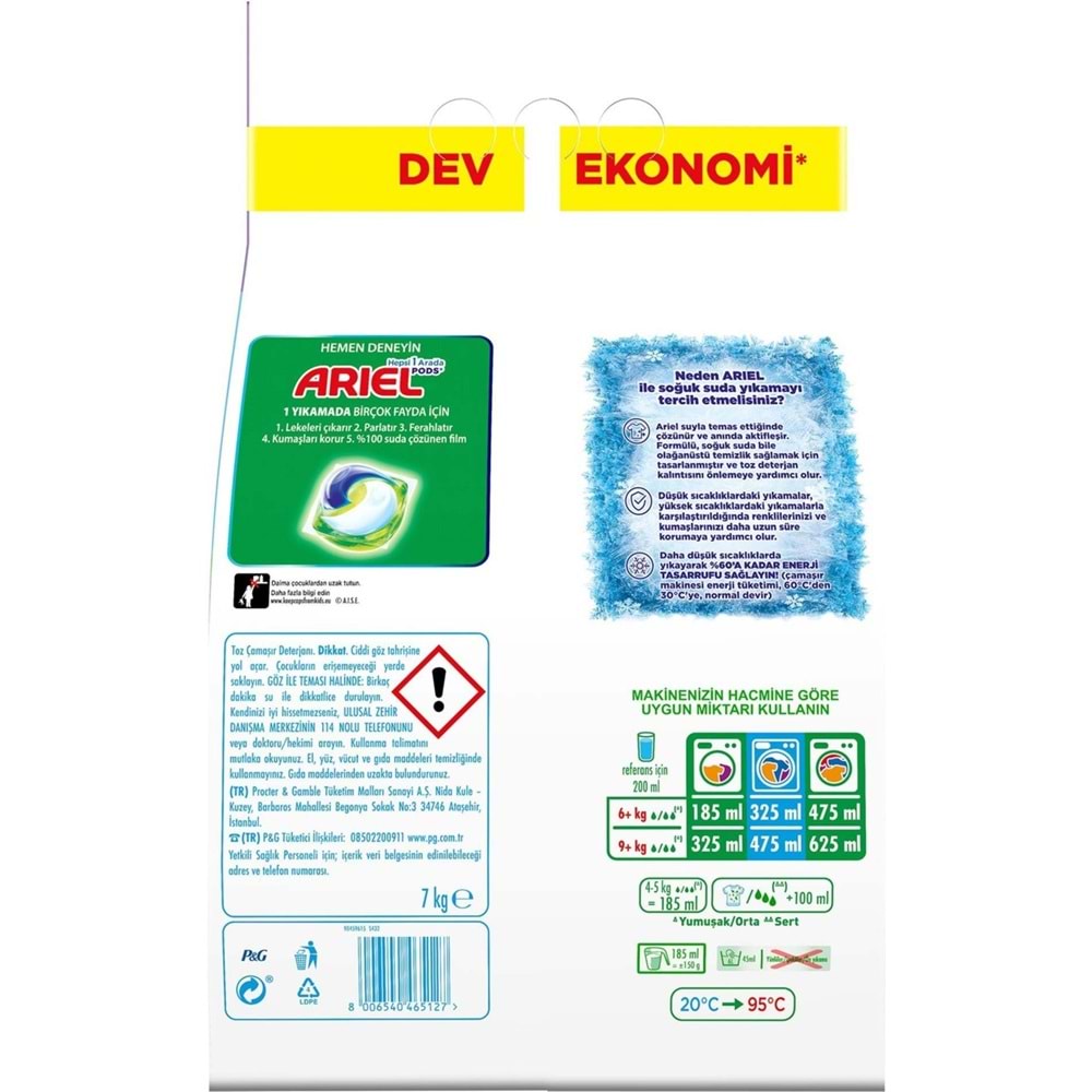 Ariel Matik Toz Çamaşır Deterjanı 28KG Renklilere Özel/Dağ Esintisi (184 Yıkama) (4PK*7KG)