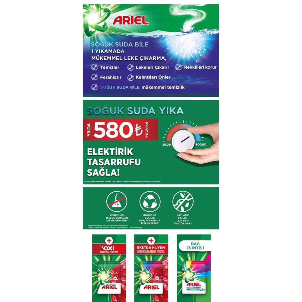 Ariel Matik Toz Çamaşır Deterjanı 28KG Renklilere Özel/Dağ Esintisi (184 Yıkama) (4PK*7KG)