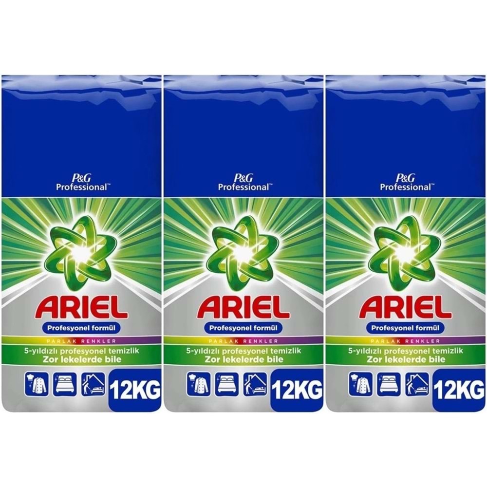 Ariel Matik Toz Çamaşır Deterjanı 36KG Parlak Renkler (3PK*12KG) (240 Yıkama)