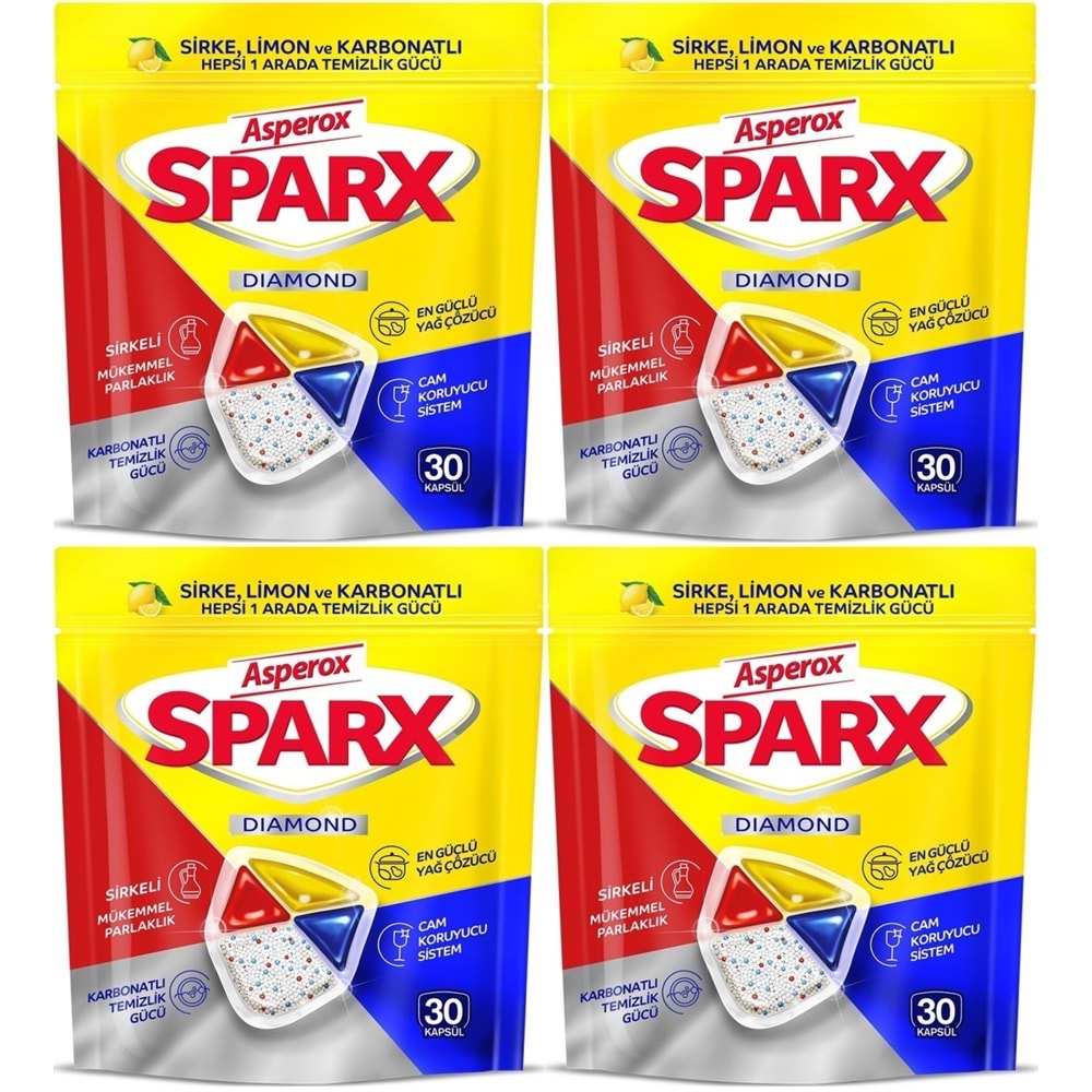 Asperox Sparx Bulaşık Makinesi Kapsülü 120 Adet Hepsi 1 Arada (Sirke-Limon-Karbonatlı) (4PK*30)