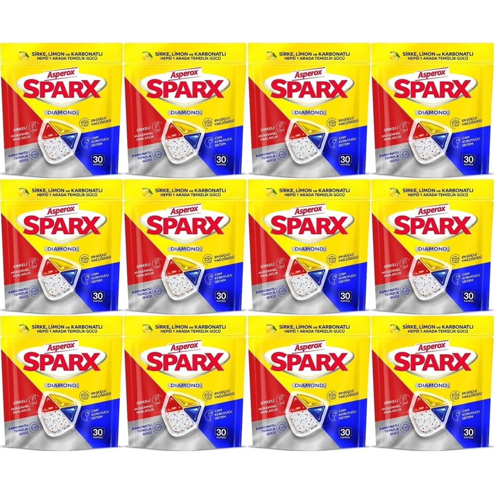 Asperox Sparx Bulaşık Makinesi Kapsülü 360 Adet Hepsi 1 Arada (Sirke-Limon-Karbonatlı) (12PK*30)