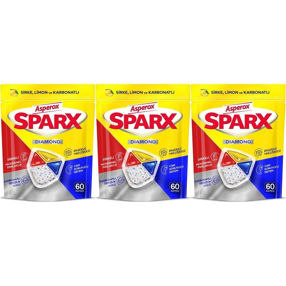 Asperox Sparx Diamond Bulaşık Makinesi Deterjanı Kapsül Tablet Hepsi 1 Arada 180 Adet (3PK*60)