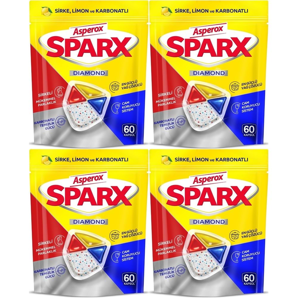 Asperox Sparx Diamond Bulaşık Makinesi Deterjanı Kapsül Tablet Hepsi 1 Arada 240 Adet (4PK*60)
