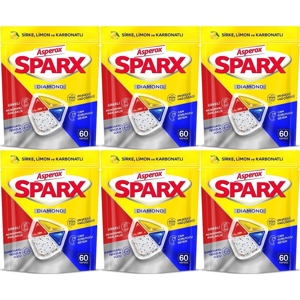 Asperox Sparx Diamond Bulaşık Makinesi Deterjanı Kapsül Tablet Hepsi 1 Arada 360 Adet (6PK*60)