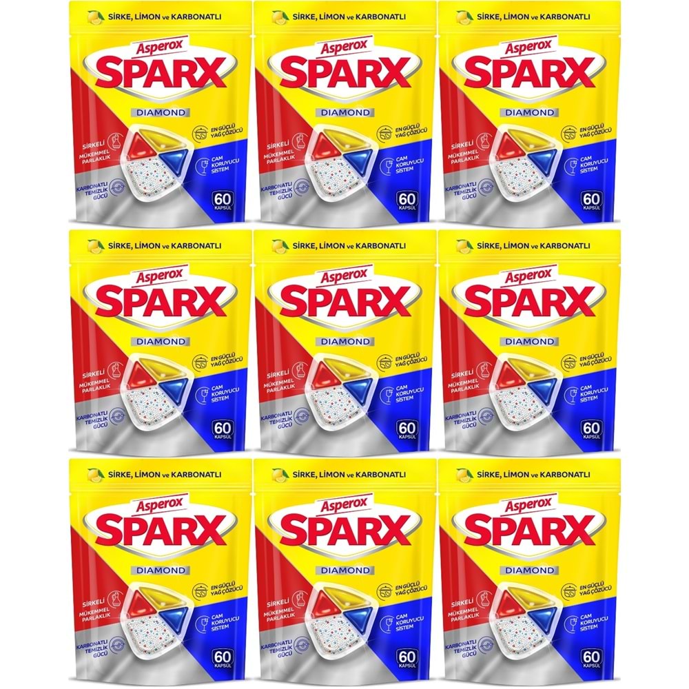 Asperox Sparx Diamond Bulaşık Makinesi Deterjanı Kapsül Tablet Hepsi 1 Arada 540 Adet (9PK*60)