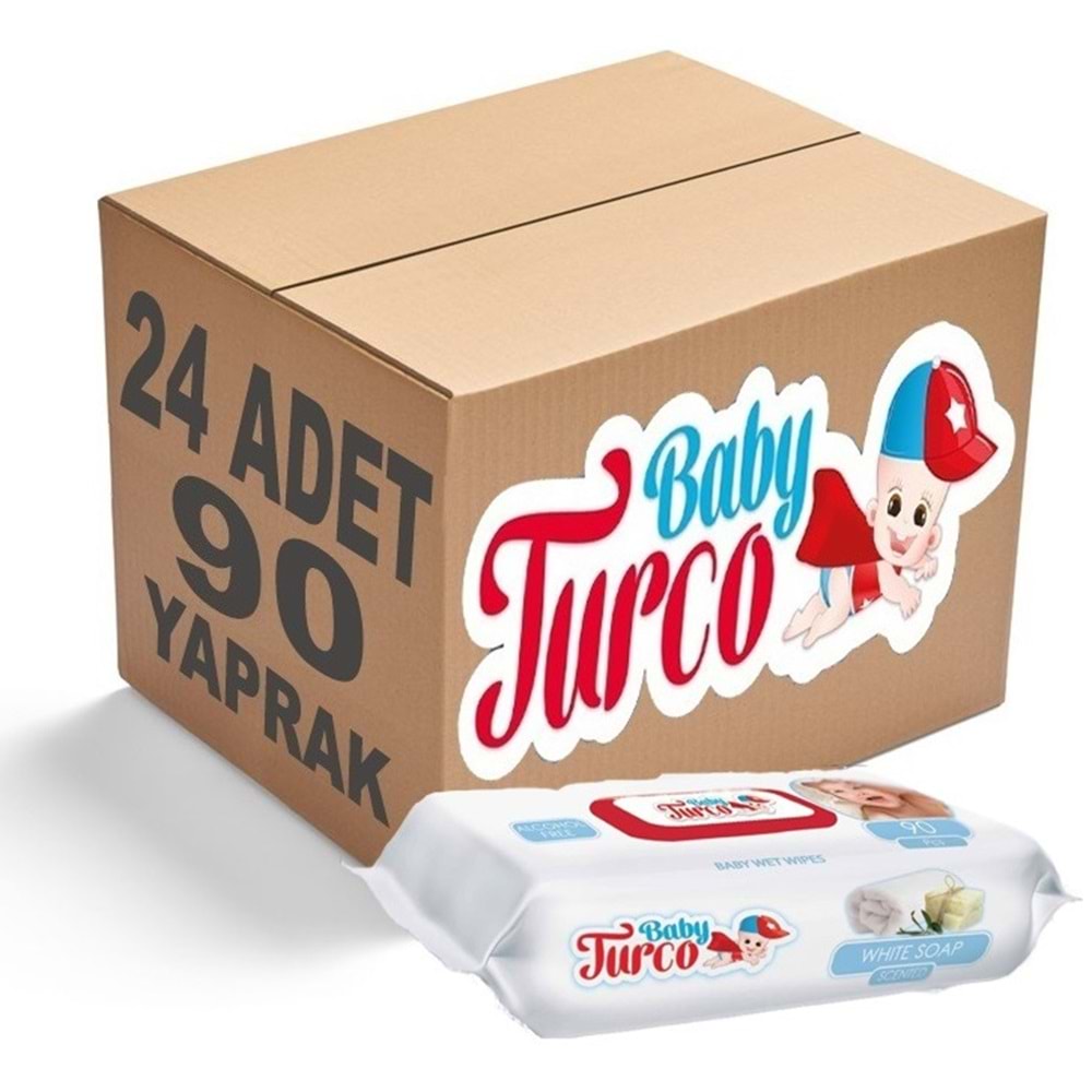 Baby Turco Islak Havlu Mendil 90 Yaprak 24 Lü Set Beyaz Sabun Kokulu Plastik Kapaklı