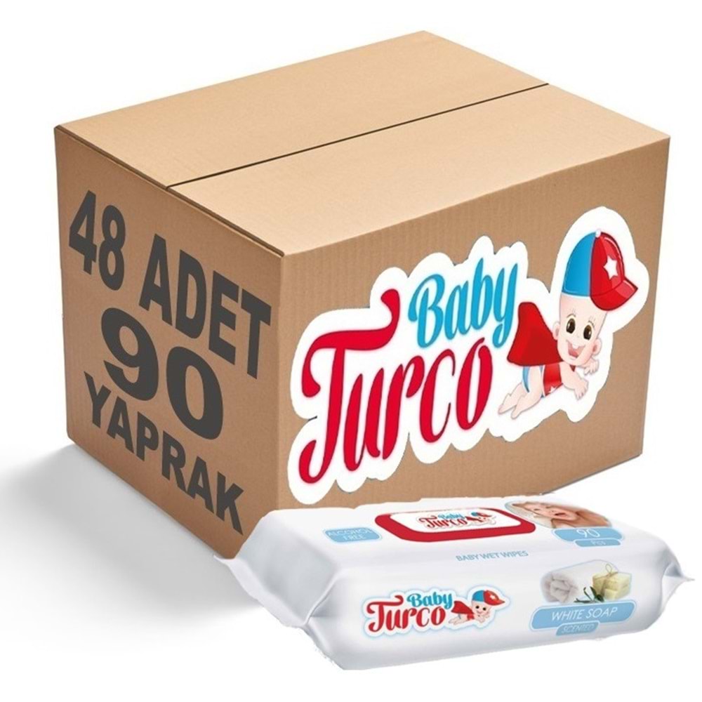 Baby Turco Islak Havlu Mendil 90 Yaprak 48 Li Set Beyaz Sabun Kokulu Plastik Kapaklı