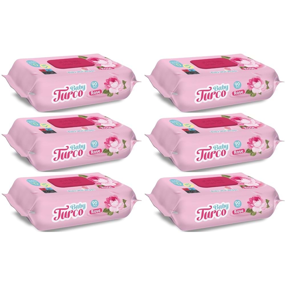 Baby Turco Islak Havlu Mendil 90 Yaprak Gül/Rose 6 Lı Set 540 Yaprak Plastik Kapaklı