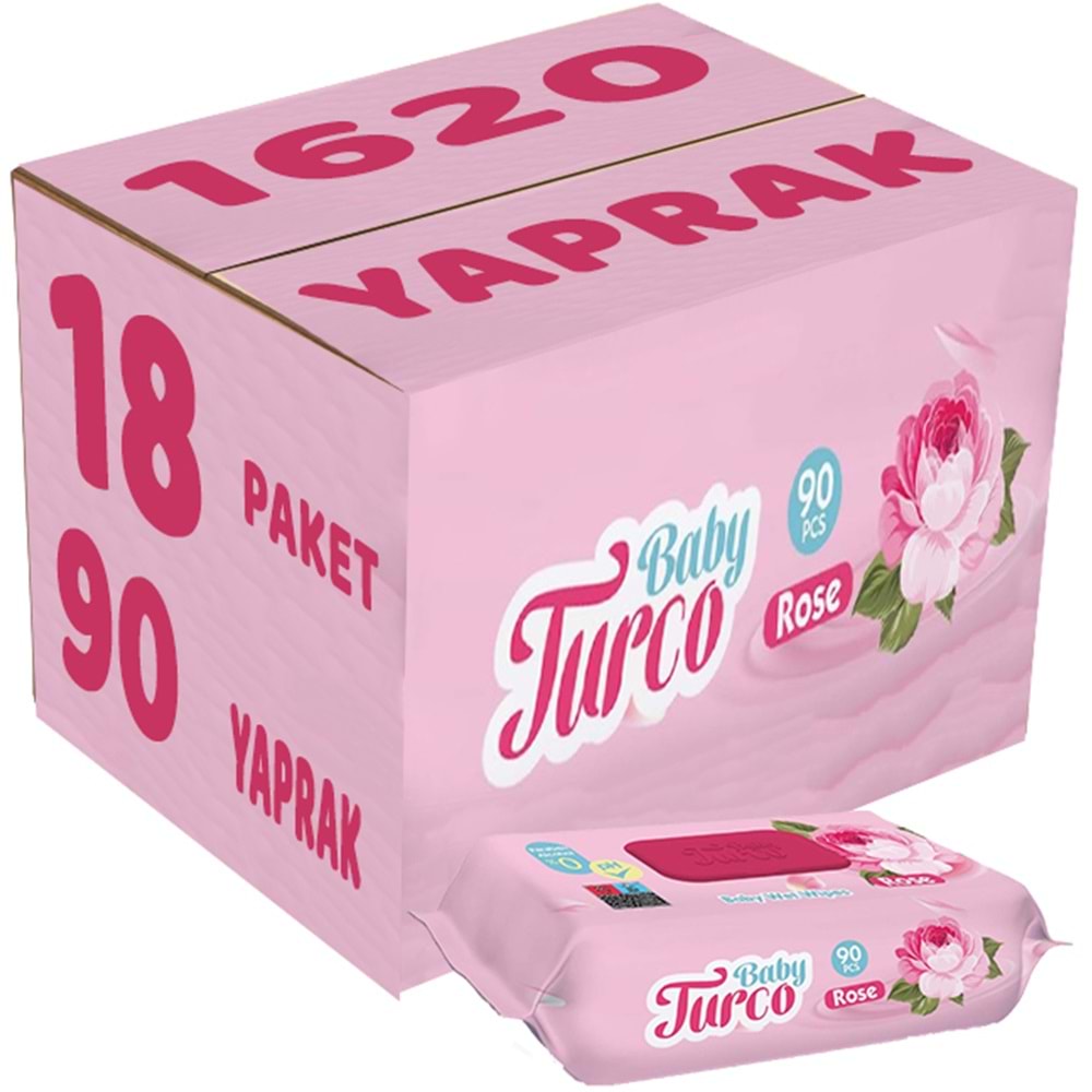 Baby Turco Islak Havlu Mendil 90 Yaprak Gül/Rose 18 Li Set 1620 Yaprak Plastik Kapaklı