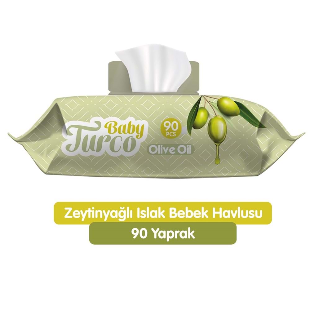 Baby Turco Islak Havlu Mendil 90 Yaprak Zeytinyağlı 2 Li Set 180 Yaprak Plastik Kapaklı