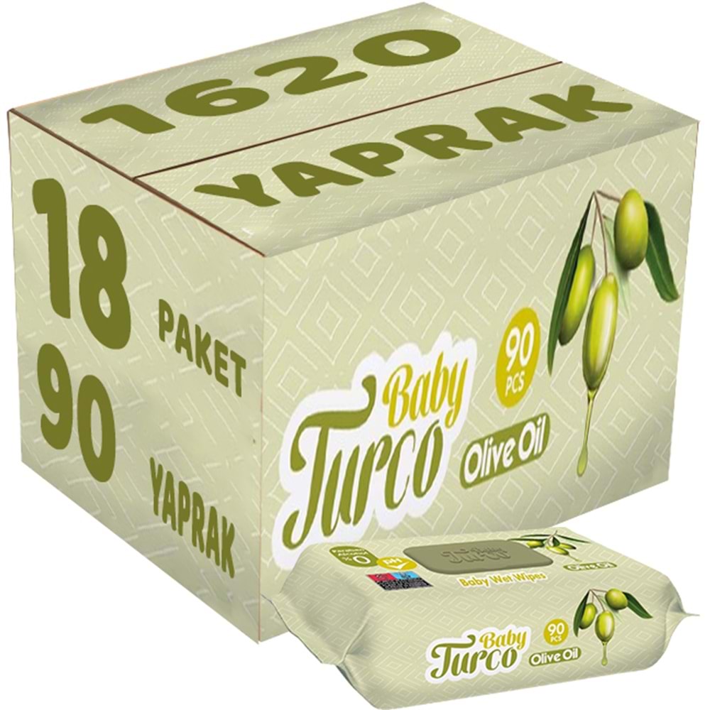Baby Turco Islak Havlu Mendil 90 Yaprak Zeytinyağlı 18 Li Set 1620 Yaprak Plastik Kapaklı