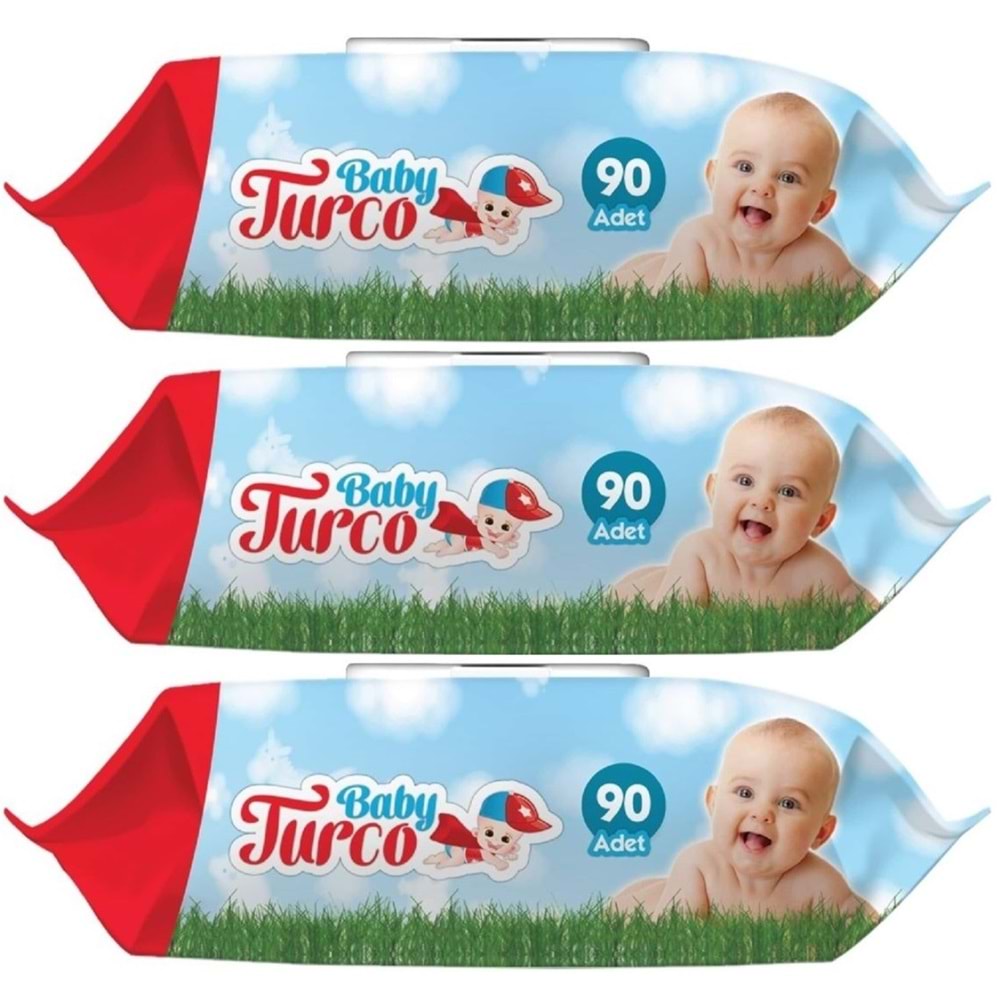 Baby Turco Islak Havlu Mendil Klasik 90 Yaprak 3 Lü Set Plastik Kapaklı