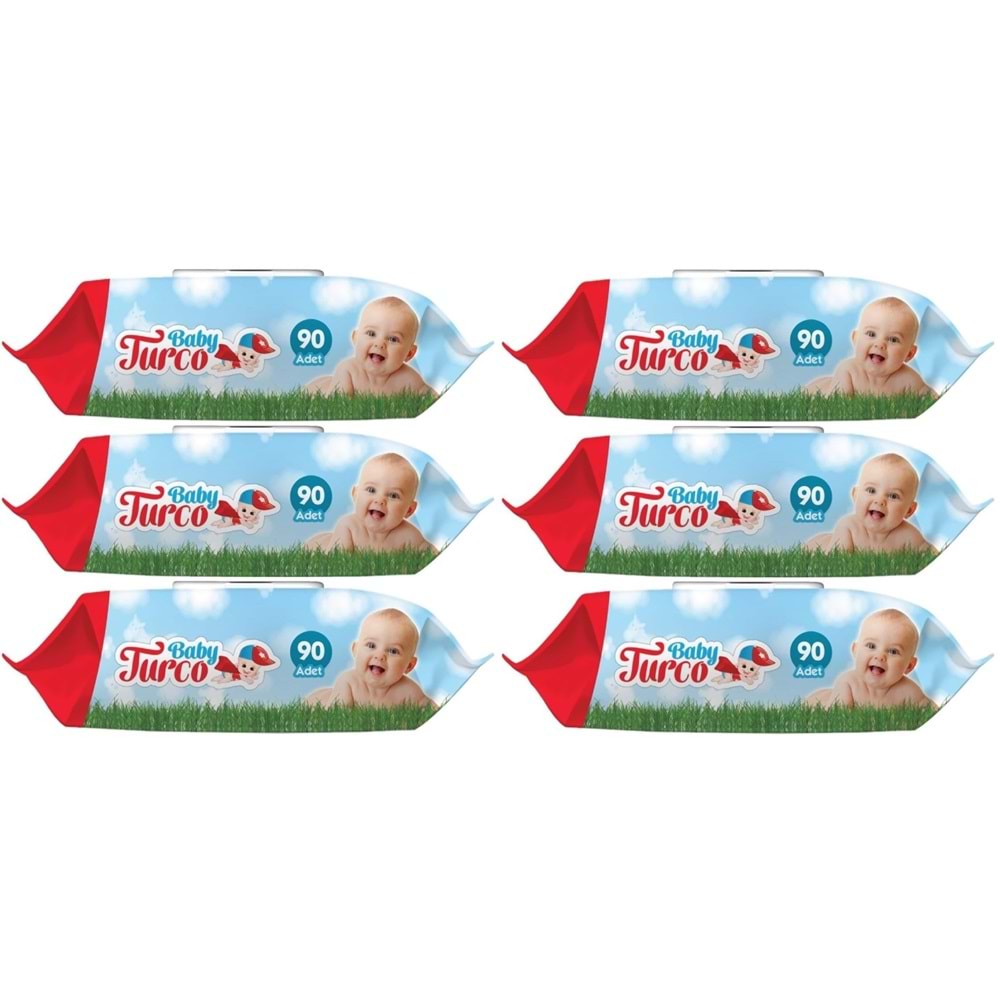 Baby Turco Islak Havlu Mendil Klasik 90 Yaprak 6 Lı Set Plastik Kapaklı 540 Yaprak