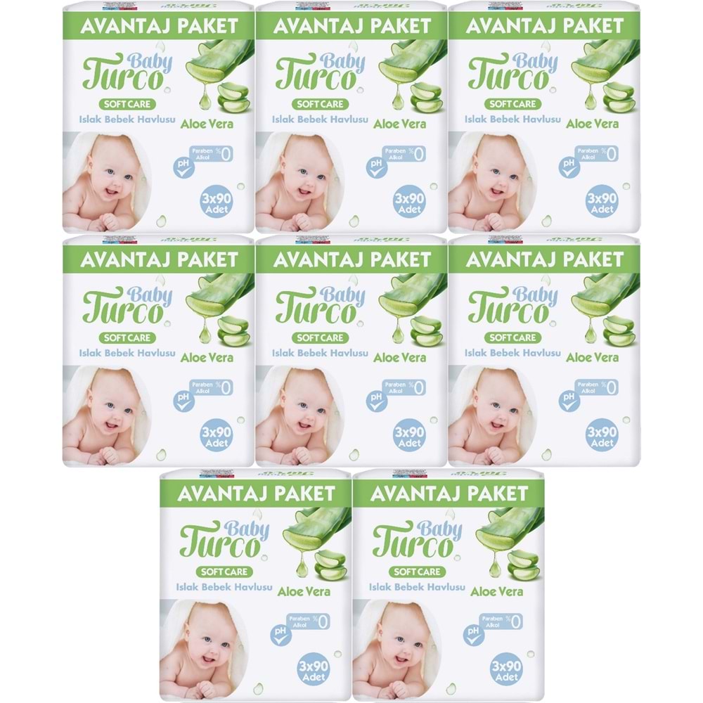 Baby Turco Islak Havlu Mendil Soft Care Aloe Vera 90 Yaprak (24 Lü Set) (8PK*3) 2160 Yaprak