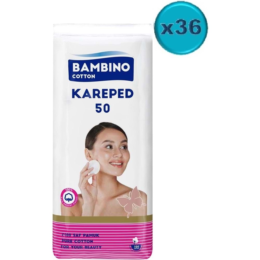 Bambino Cotton Kare Makyaj ve Bebek Temizleme Pamuğu 1800 Adet (Kare En-Boy 7CM) (36PK*50)
