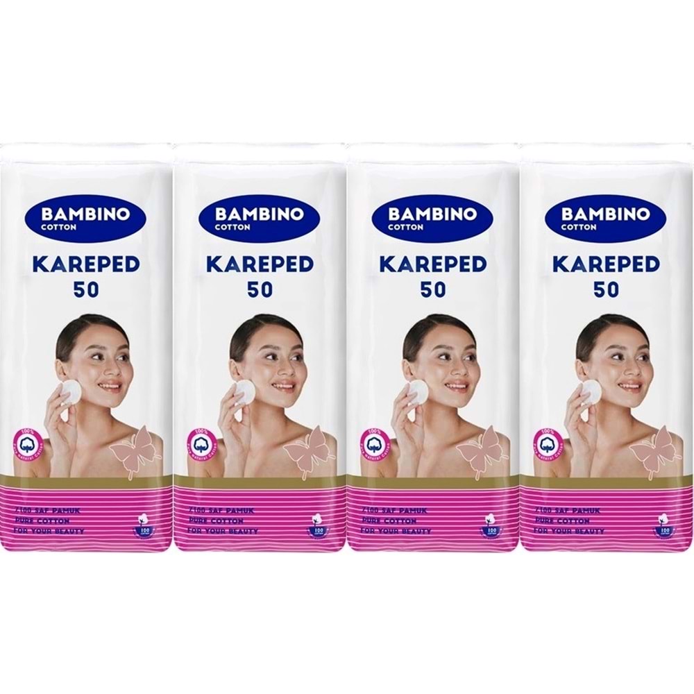 Bambino Cotton Kare Makyaj ve Bebek Temizleme Pamuğu 200 Adet (Kare En-Boy 7CM) (4PK*50)
