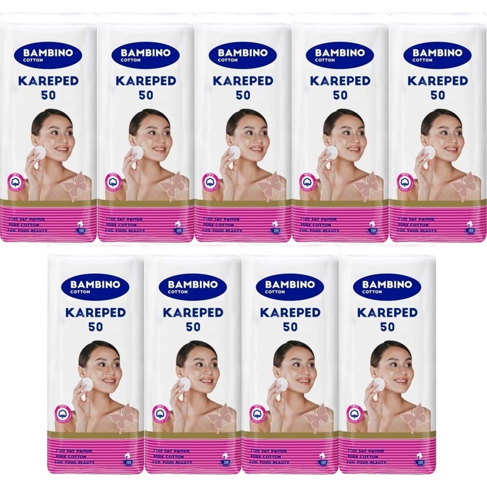 Bambino Cotton Kare Makyaj ve Bebek Temizleme Pamuğu 450 Adet (Kare En-Boy 7CM) (9PK*50)