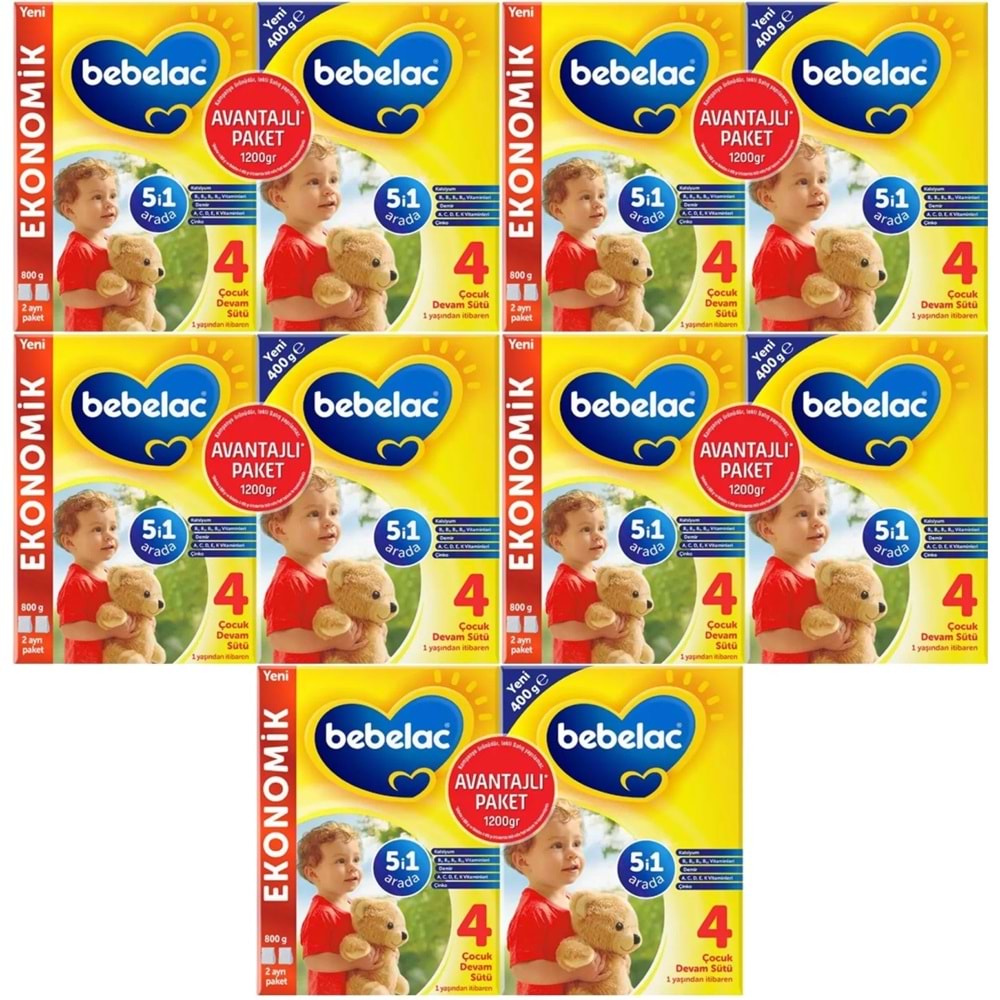 Bebelac 1200GR (800GR+400GR) No:4 Devam Sütü (1+ Yaş) Avantaj Pk (5 Li Set)