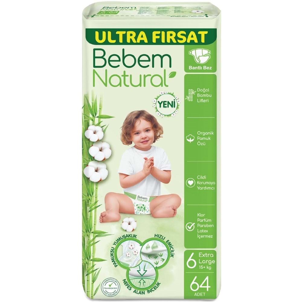 Bebem Bebek Bezi Natural Beden:6 (15+Kg) Extra Large 320 Adet Mega Ultra Fırsat Pk