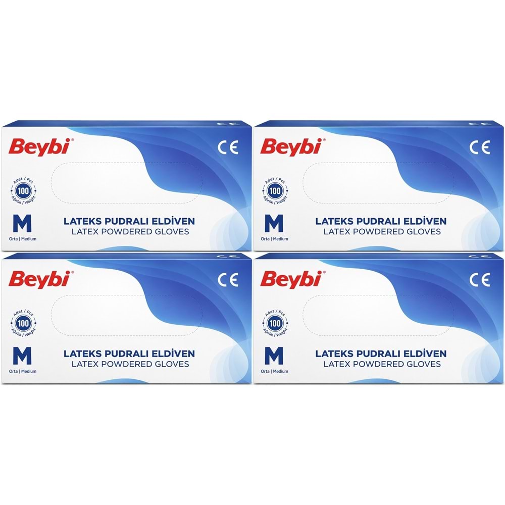Beybi Lateks Pudralı Muayene Eldiveni M - Medium - Orta 400 Lü Set