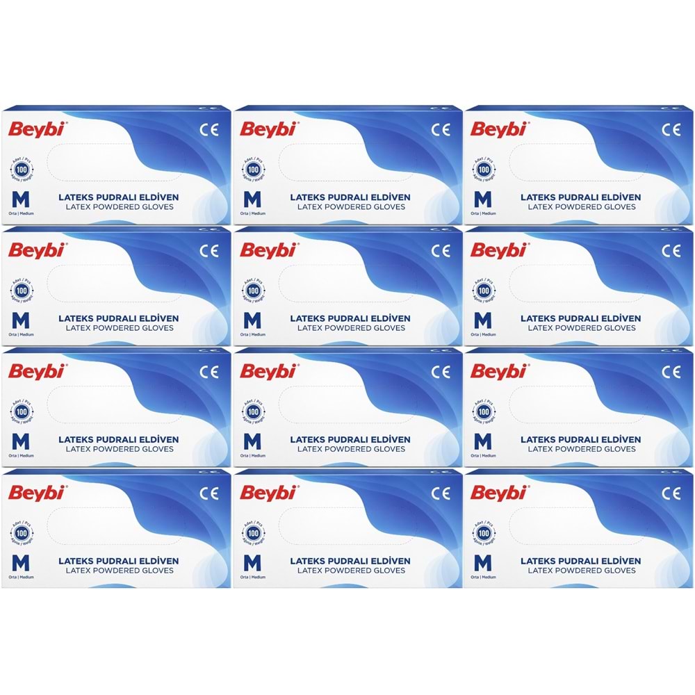 Beybi Lateks Pudralı Muayene Eldiveni M - Medium - Orta 1200 Lü Set