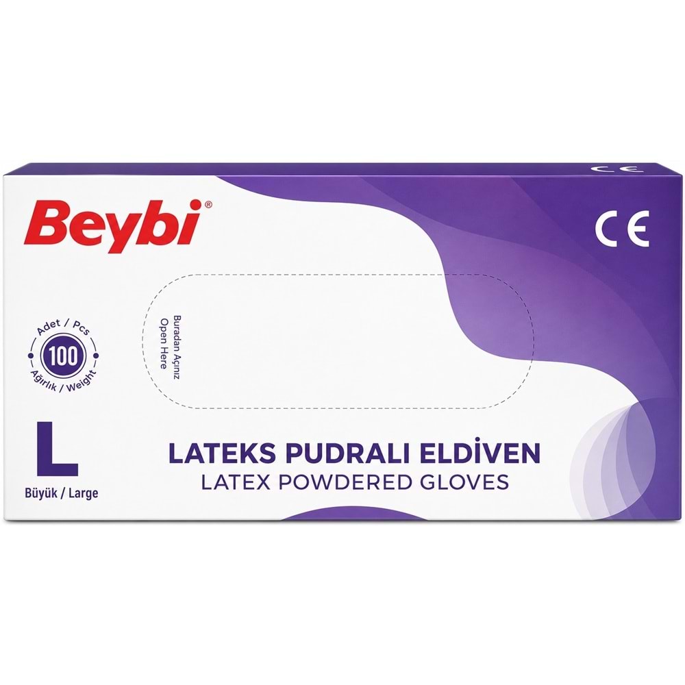Beybi Lateks Pudralı Muayene Eldiveni L - Large - Büyük 1200 Lü Set
