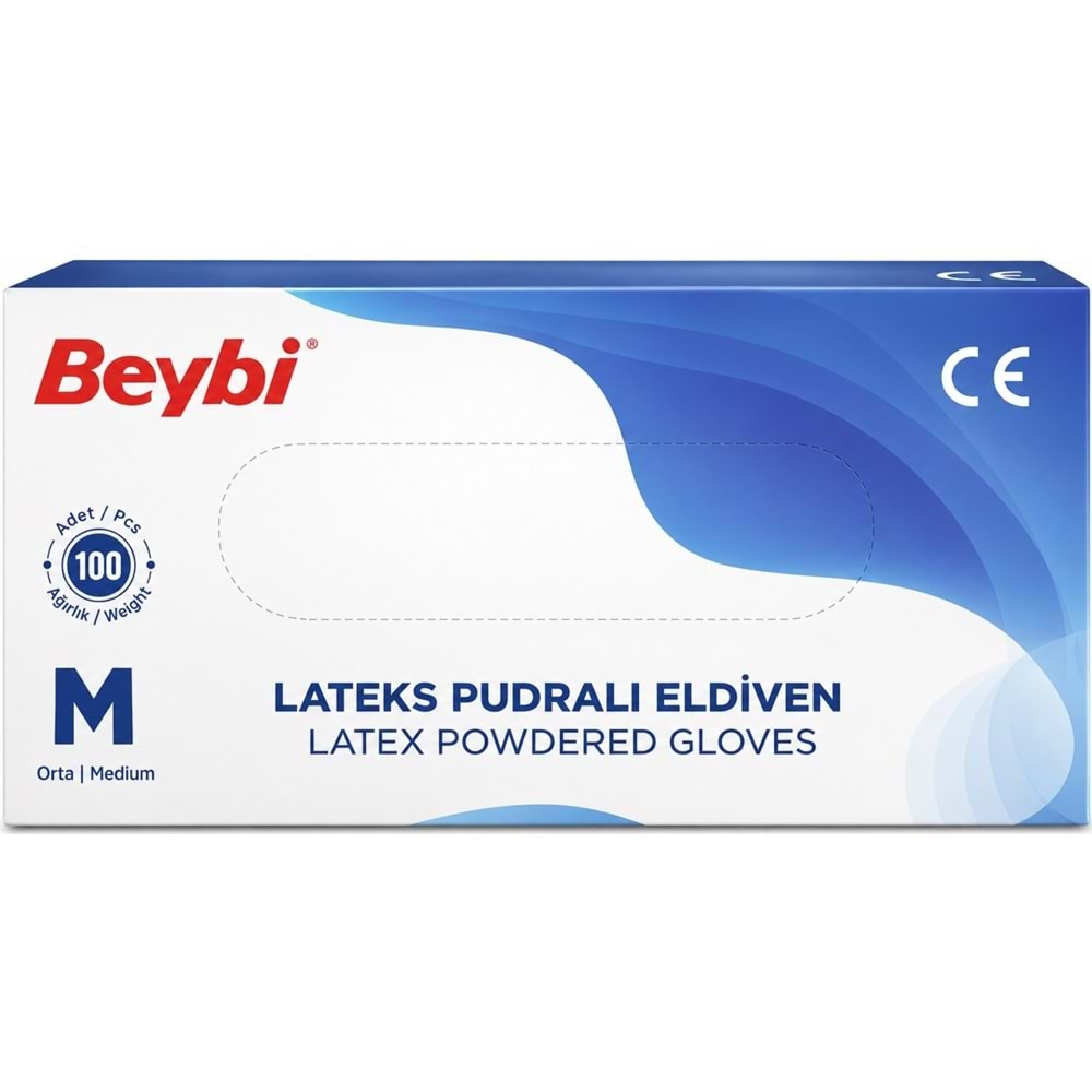Beybi Lateks Pudralı Muayene Eldiveni M - Medium - Orta / L - Large - Büyük Karma 400 Lü Set
