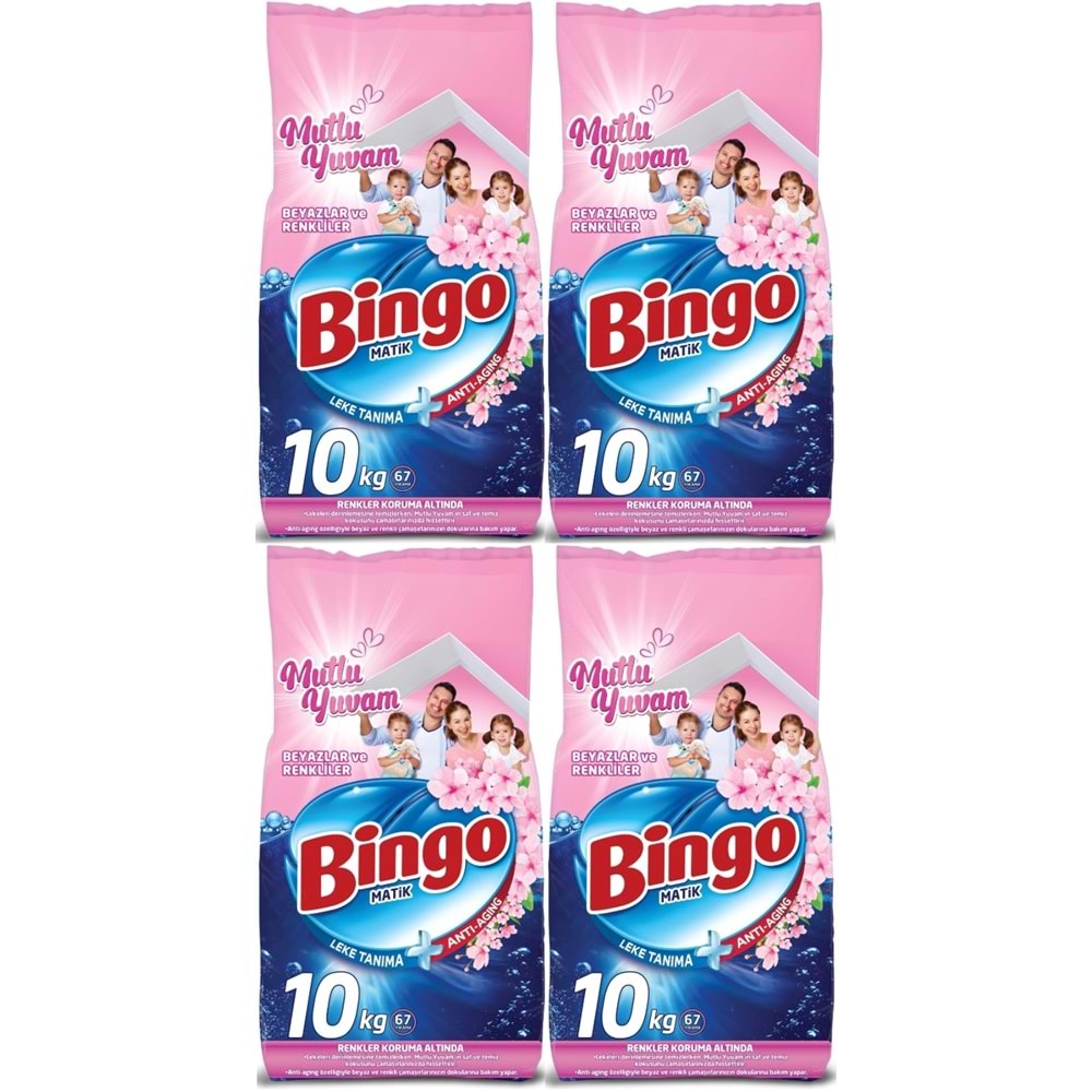 Bingo Matik Toz Çamaşır Deterjanı 40KG Beyazlar ve Renkliler (4PK*10KG) (268 Yıkama) (Mutlu Yuvam)