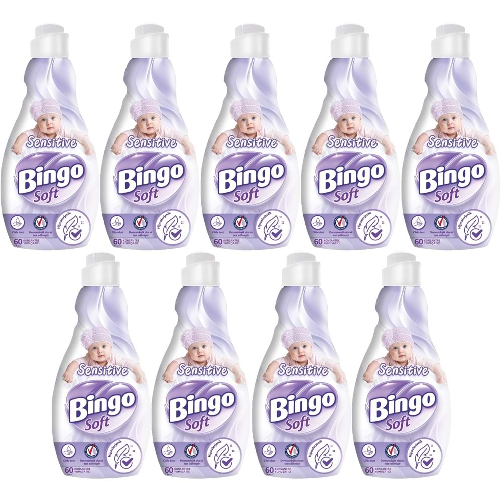 Bingo Soft Çamaşır Yumuşatıcı Konsantre 1440ML Sensitive (Hipoalerjenik) (9 Lu Set)