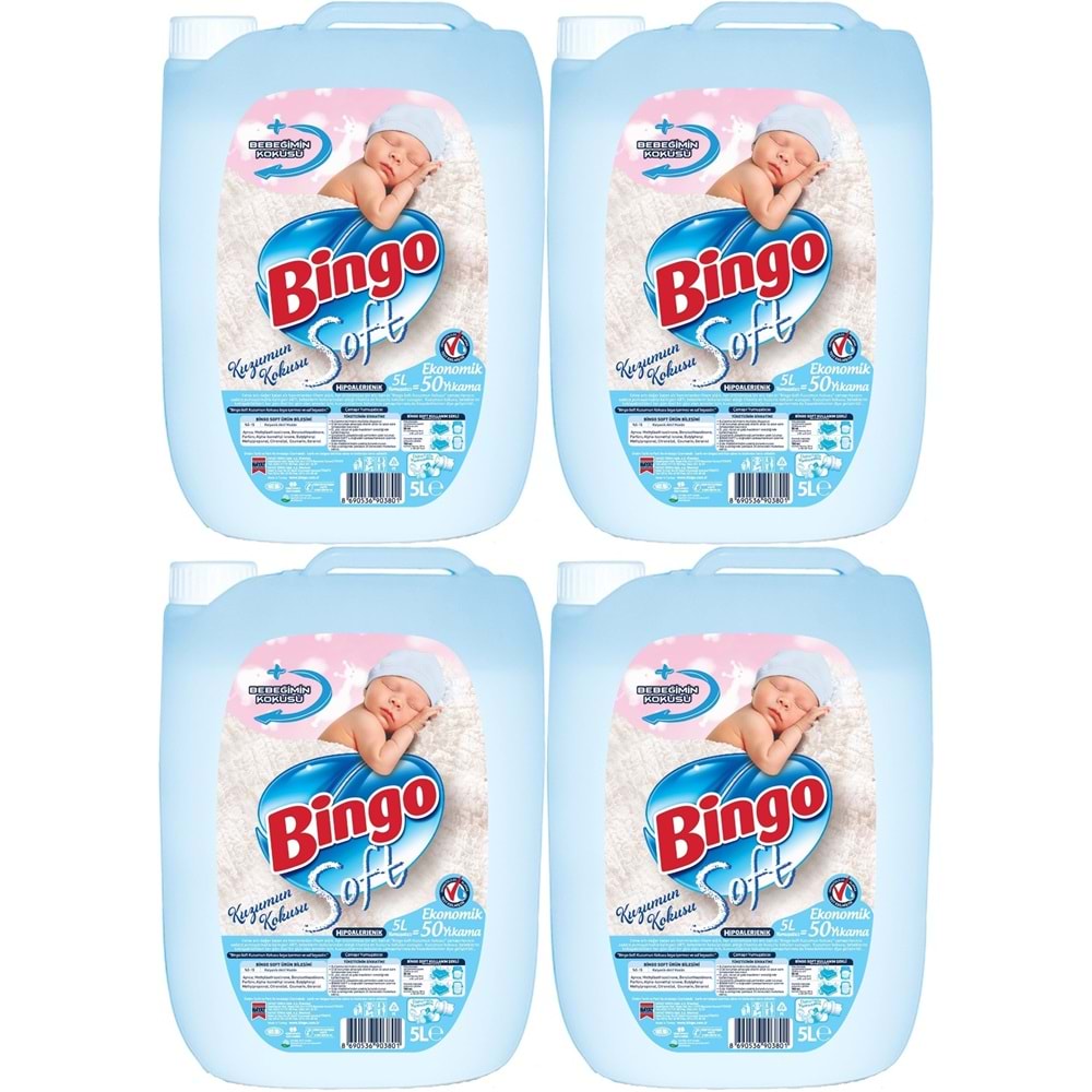 Bingo Soft Yumuşatıcı 20LT (4PK*5LT) Kuzumun Kokusu/Hipoalerjenik (200 Yıkama)