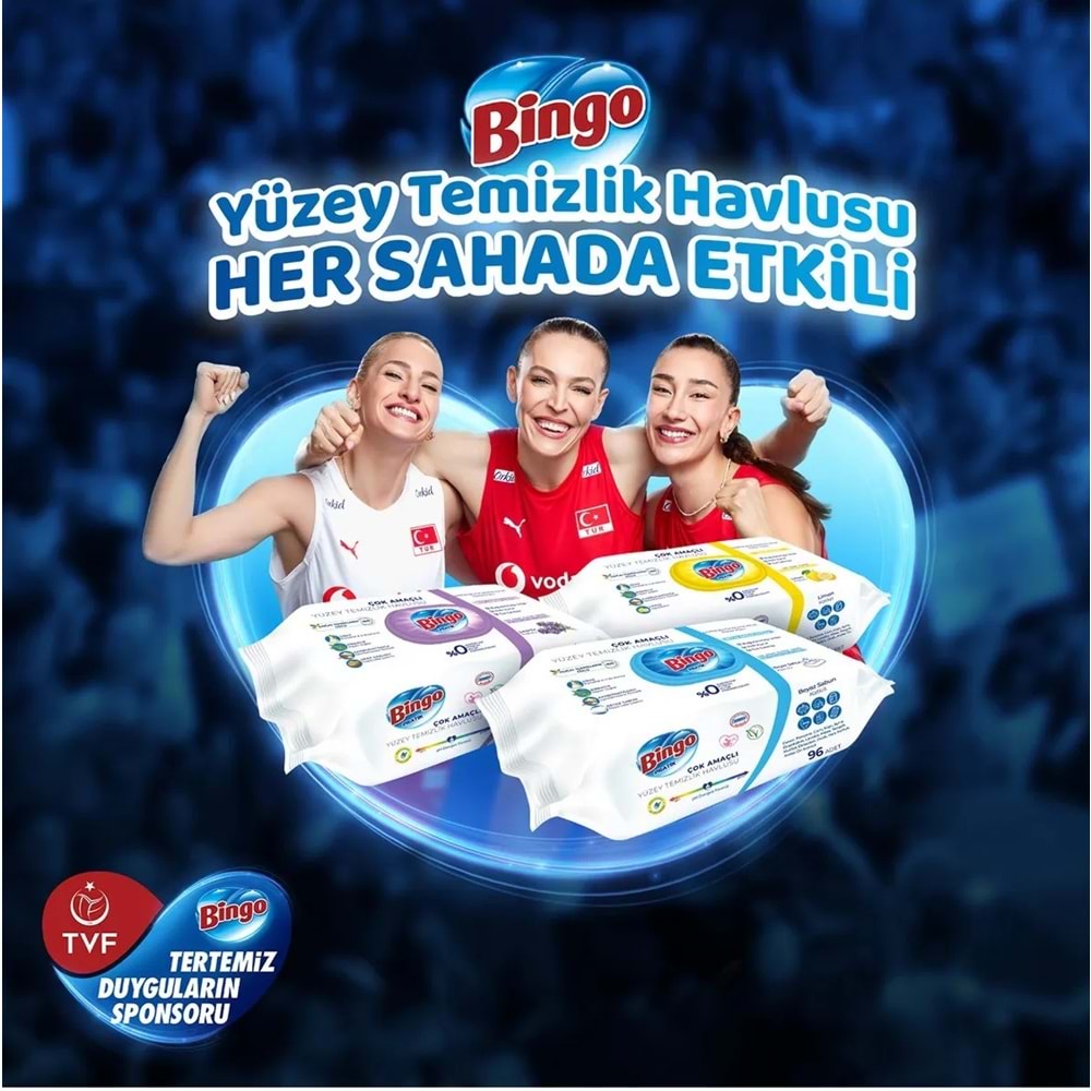 Bingo Clean Yüzey Temizlik Havlusu 96 Yaprak Beyaz Sabun Plastik Kapaklı (9 Lu Set) 864 Yaprak